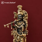 29 Inch Brass Krishna Idol | Handcrafted Black & Gold Finish | Hindu Pooja Room Decor