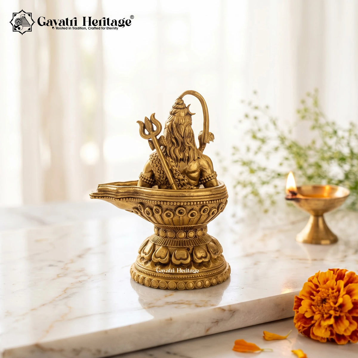 Brass Shivling Idol, Lord Shiva Mahadev with Ganga, Trishul & Snake, Shiva Lingam for Home Mandir & Pooja