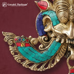 Brass Kirtimukha Mask – Tibetan Style Wall Hanging with Stone Inlay, Nazar Battu & Main Door Decor