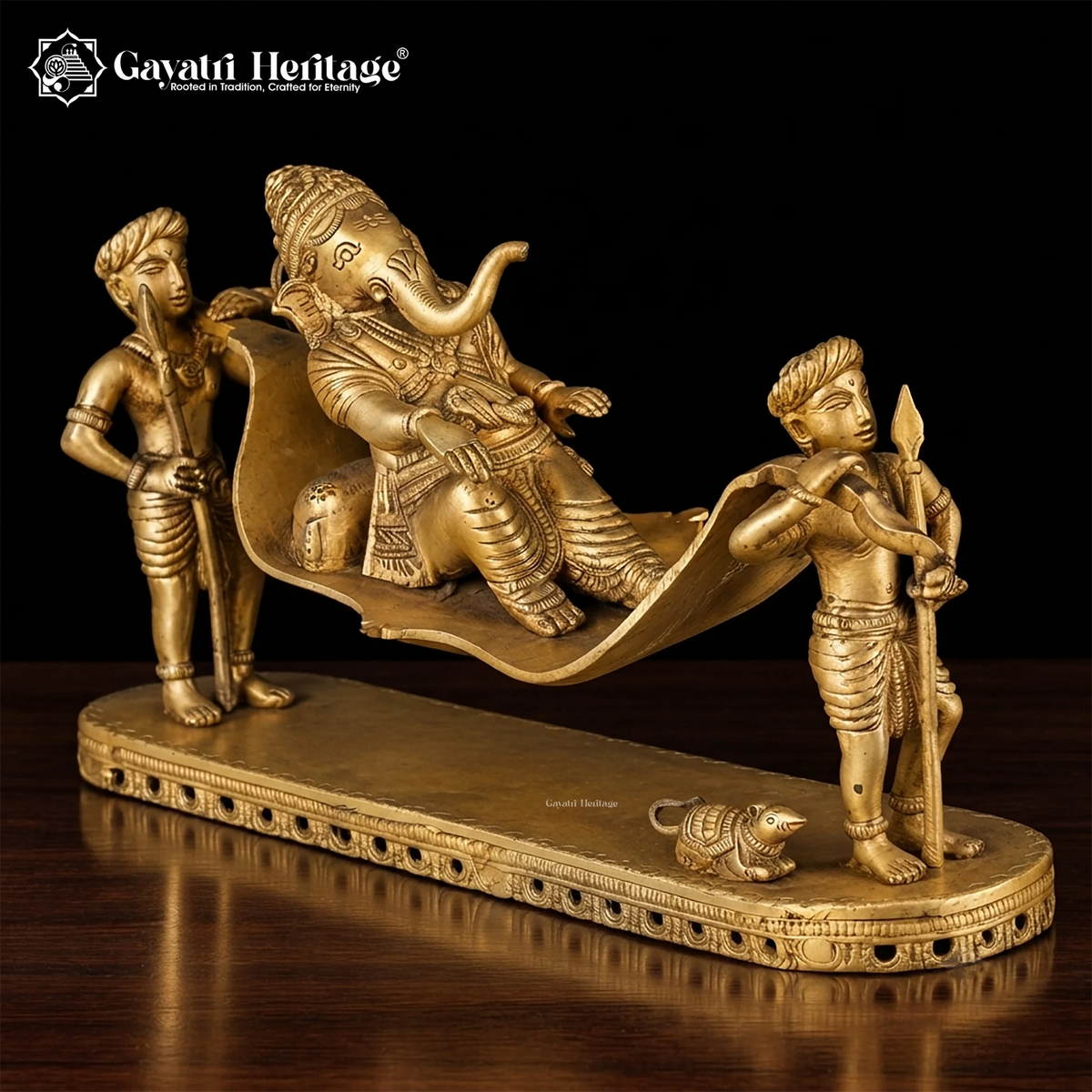 Brass Palki Ganesh, 7 inch, handcrafted by Gayatri Heritage