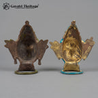 Vintage Style Shiva Parvati Mukha Statue Set – Brass Deity Face Sculpture with Blue Green Patina
