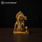 Brass Hanuman Idol | Seated Blessing Pose with Gada | Antique Gold Bajrangbali Statue | Handcrafted Hindu Murti | Pooja Room Decor