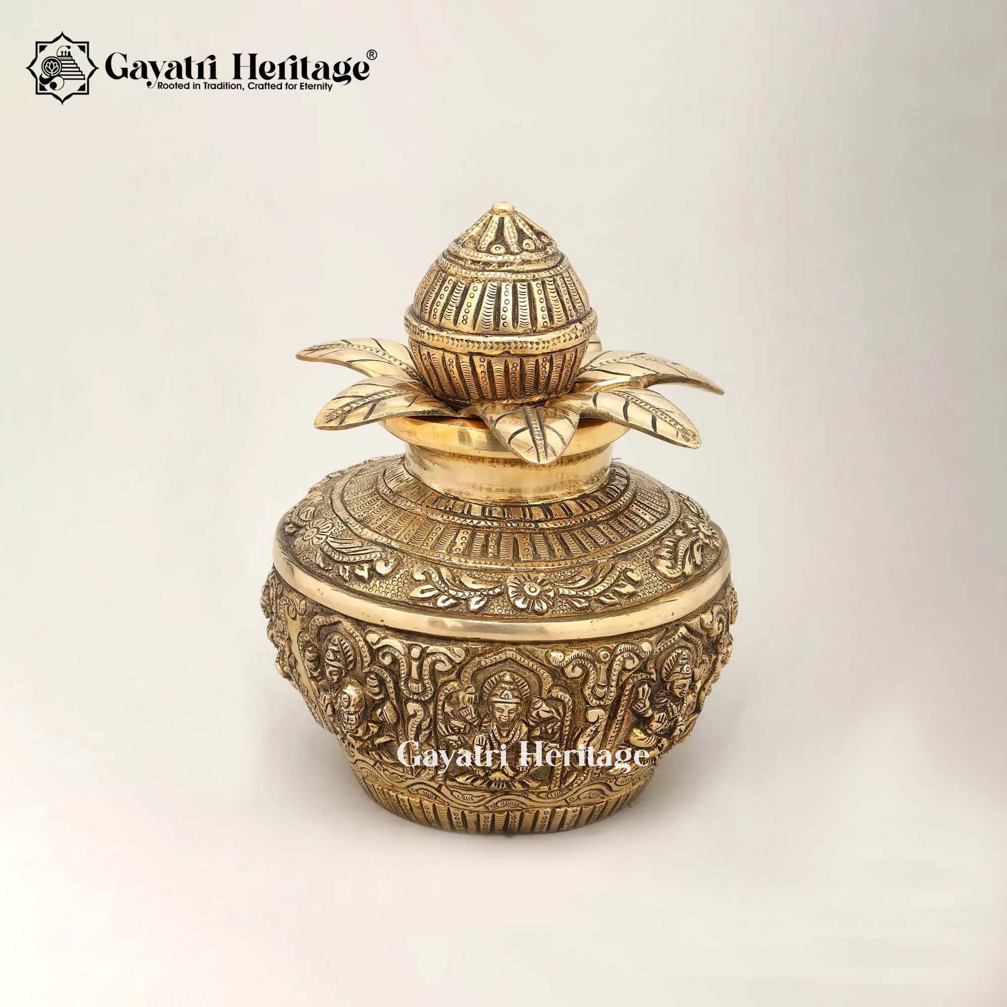 Brass Astalakshmi Kalash – Divine Prosperity Kalasha Decor | Gayatri Heritage