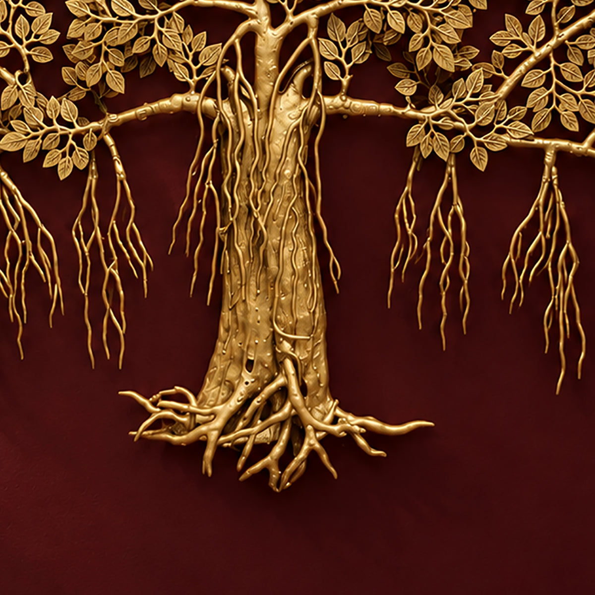 Brass Kalpvriksha Tree Wall Hanging, Large Tree of Life Wall Art with Birds, Indian Brass Wall Decor
