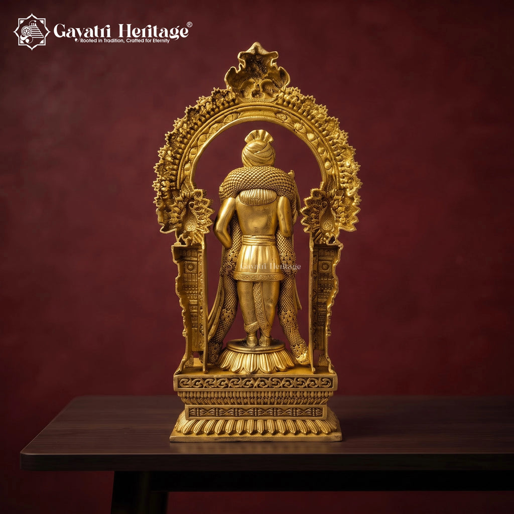 Brass Lord Murugan Statue with Peacock Arch | Kartikeya Idol with Vel Spear | Handcrafted South Indian Hindu Idol