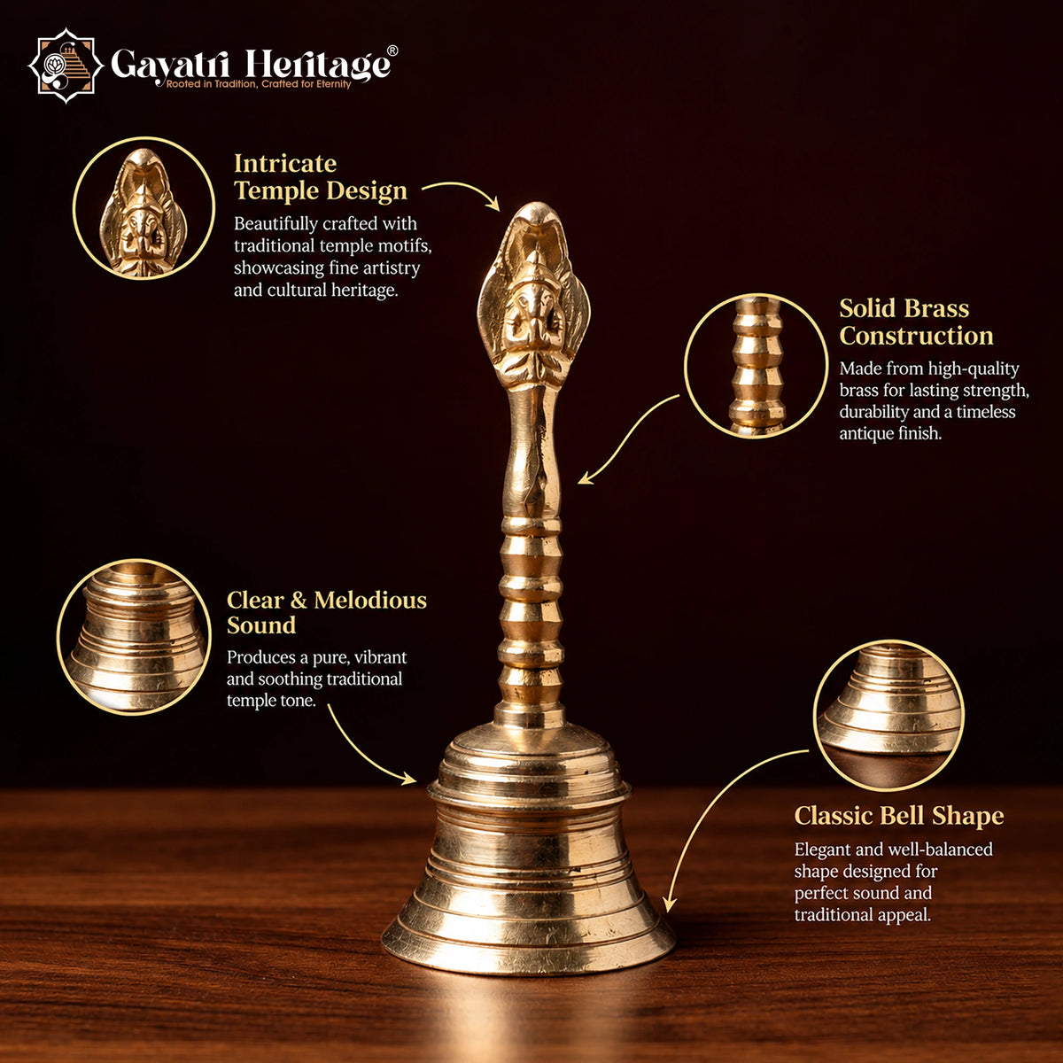 Brass Pooja Bell with Garuda Handle | Vishnu Puja Ghanti for Mandir