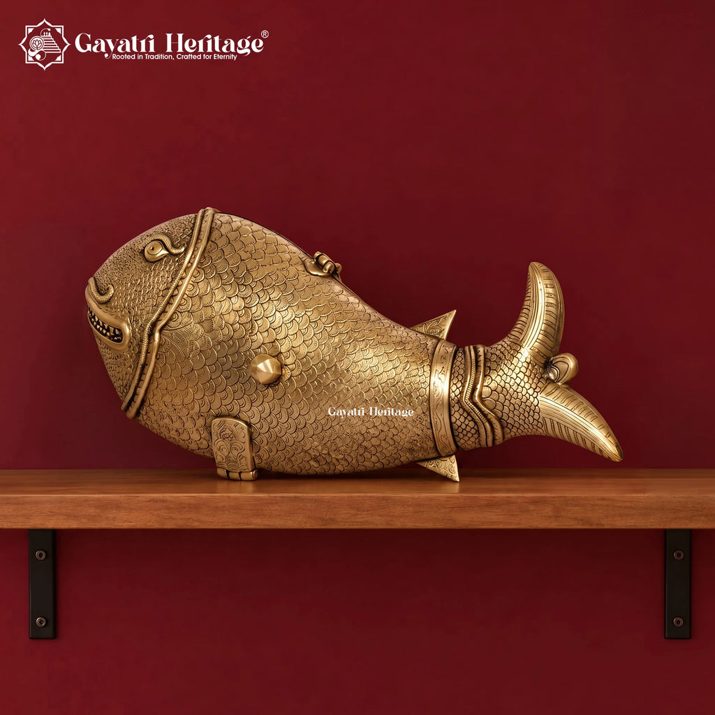 Brass Fish Figurine, Handcrafted Golden Fish Statue, Traditional Indian Brass Decor, Nautical Home Accent, Unique Housewarming Gift
