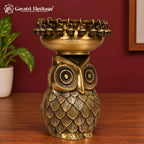 Brass Owl Urli with Bells – Handmade Lakshmi Owl Flower Bowl, Floating Candle & Diwali Decor