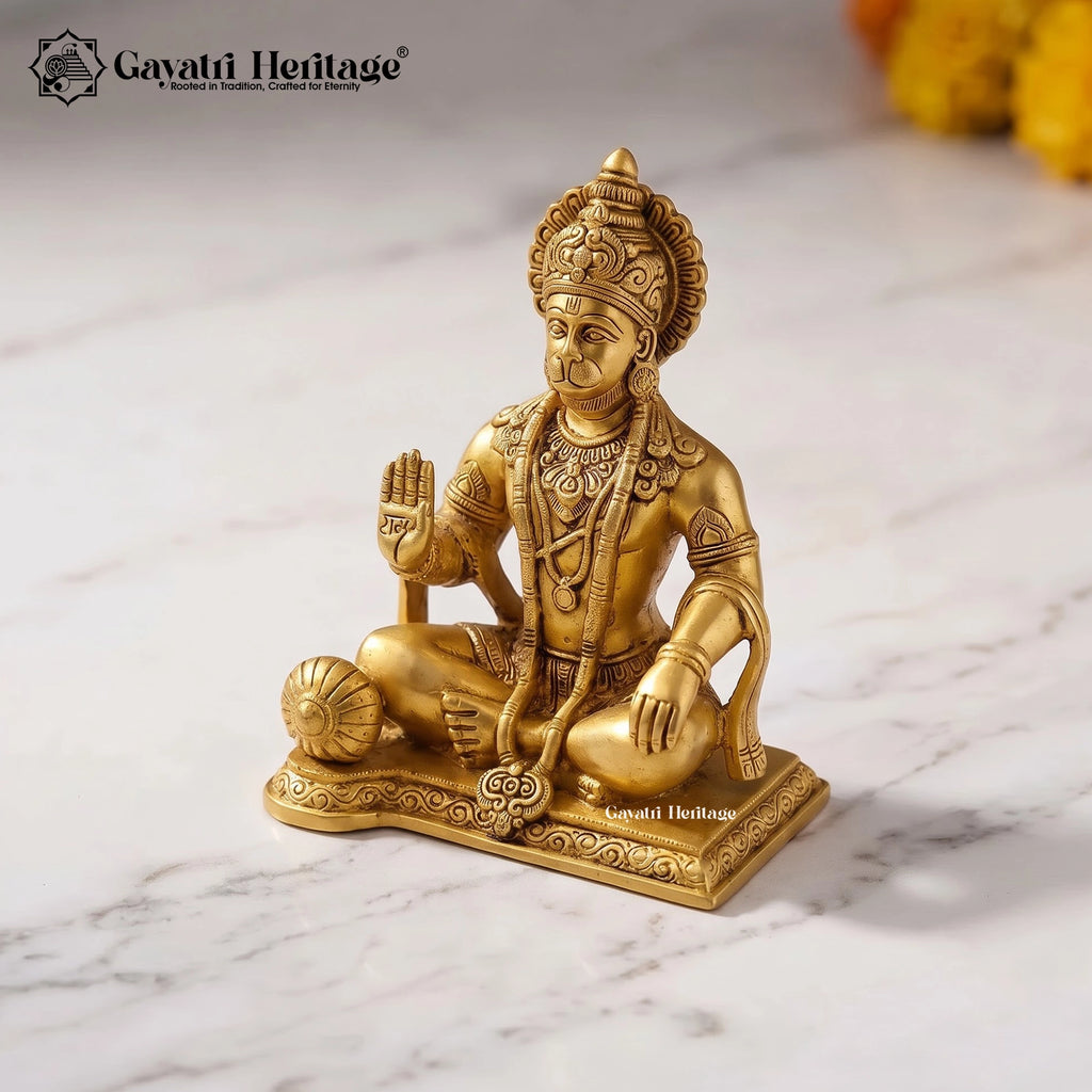 Brass Hanuman Idol | Bajrangbali Murti | Hindu God Statue | Lord Hanuman Sculpture for Home Temple & Pooja Decor