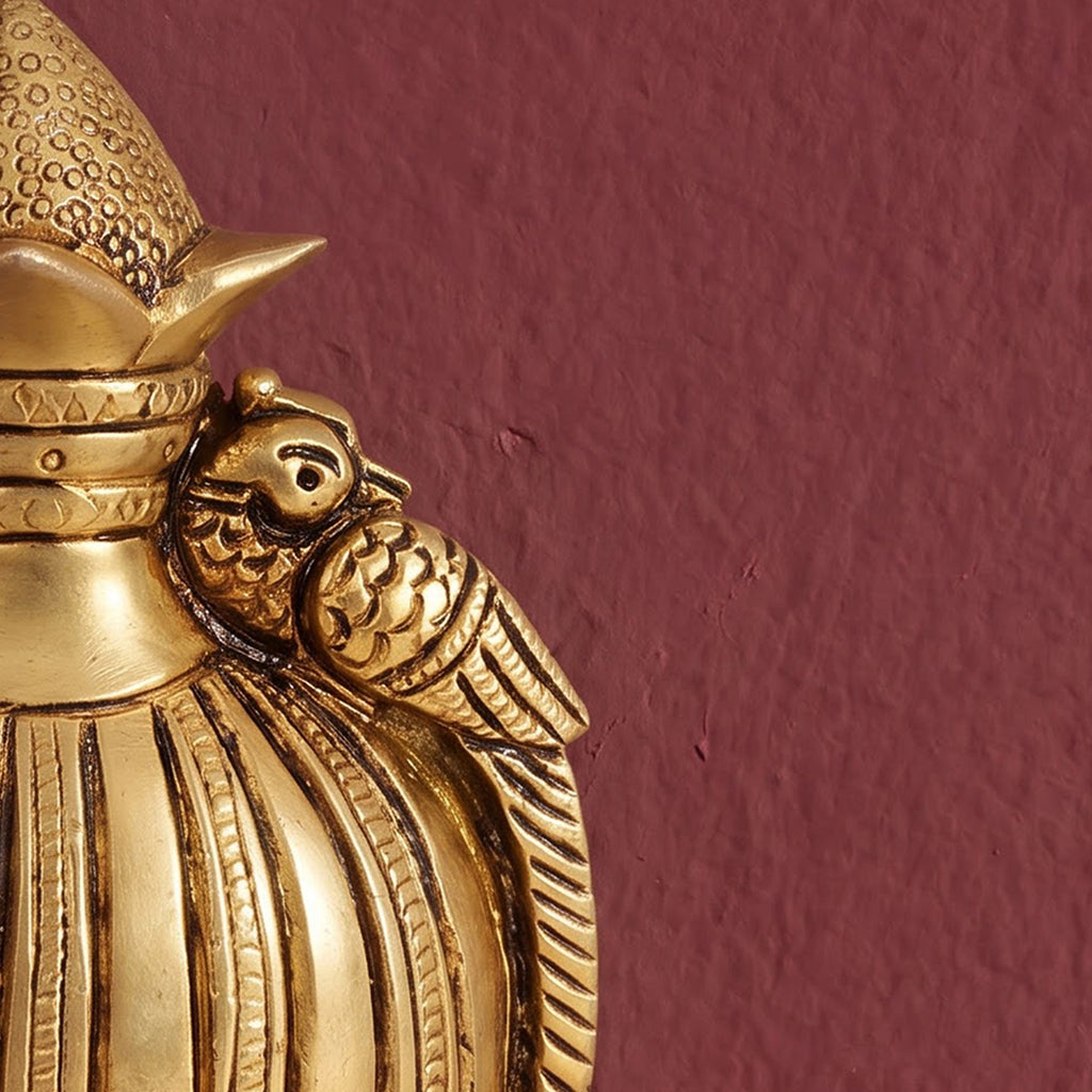 Brass Wall Hanging Kalash with Peacock | Traditional Pooja Room, Mandir & Entrance Decor