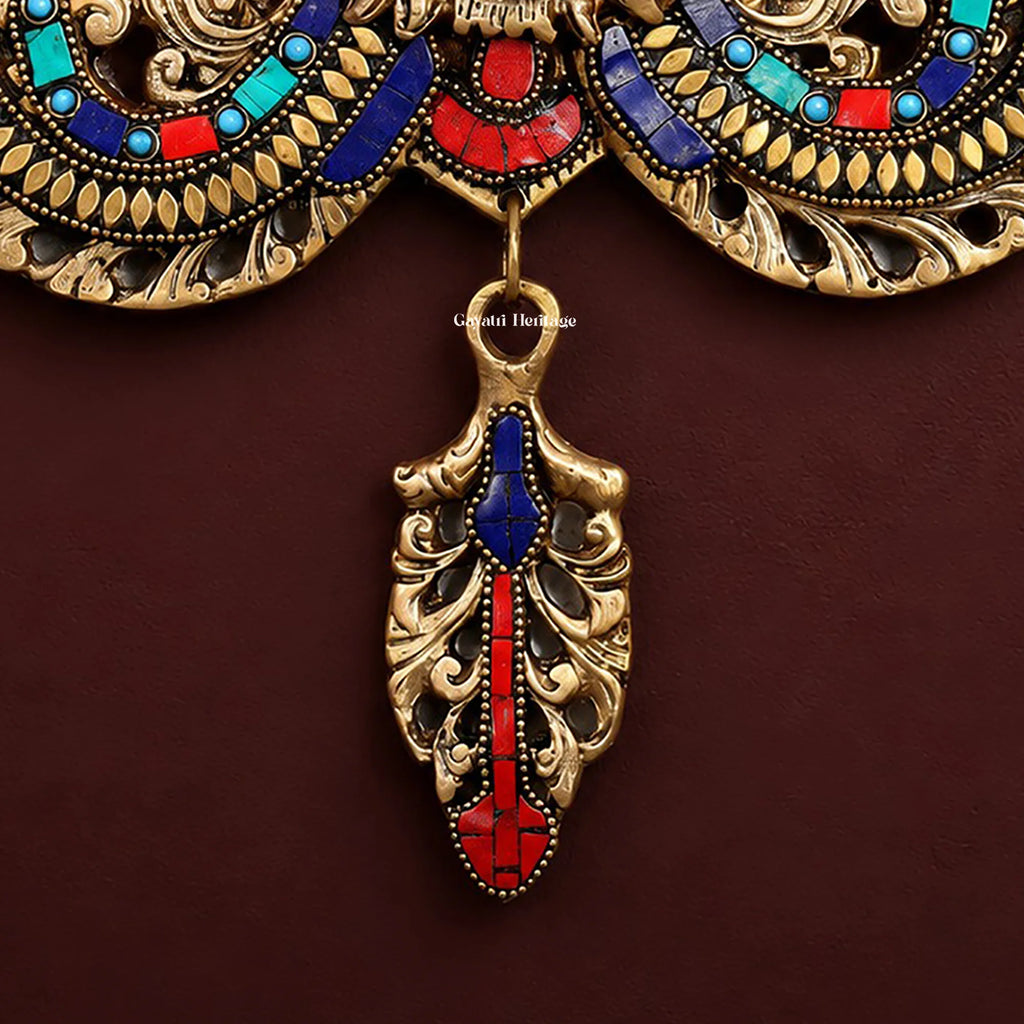 Brass Kirtimukha Wall Hanging with Stone Inlay – Nazar Battu Mask, Vastu Entrance & Door Decor