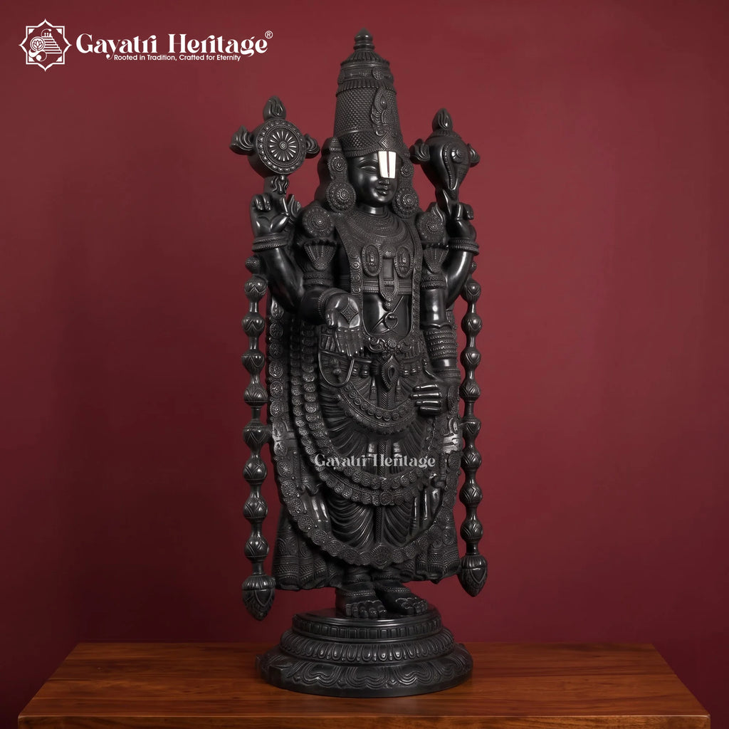 Black Brass Venkateswara Swamy Idol | Large Tirupati Balaji Statue for Temple