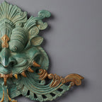 Handcrafted Brass Kirtimukha Wall Hanging | Verdigris Green Face of Glory Mask for Temple Door Decor