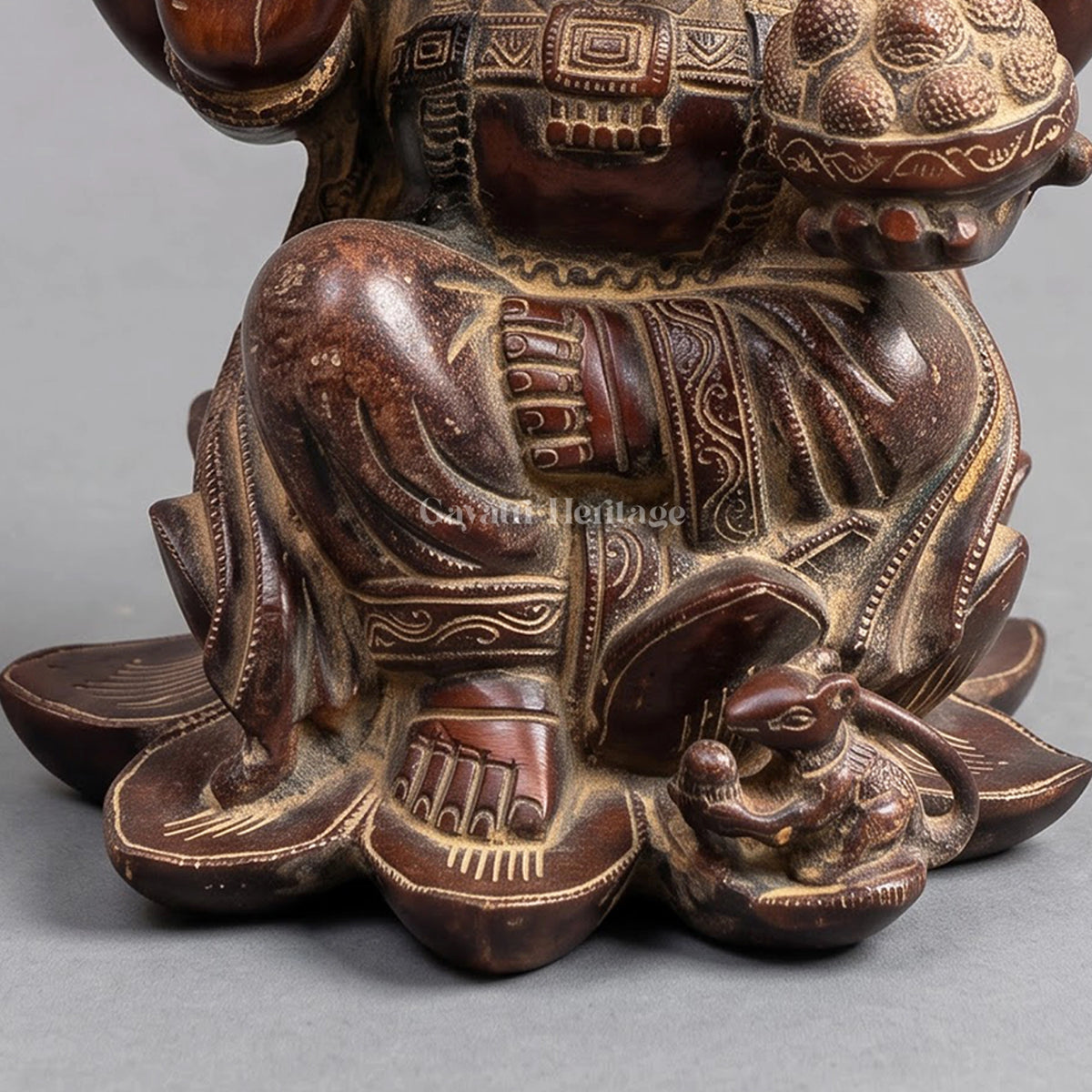 Brass Ganesha Statue | Antique Finish Ganesh Idol Seated on Lotus | 16 Inch Hindu God Home Decor