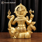 Brass Ganesha Statue with Mushak Mouse & Laddoo Bowl – Handcrafted Ganpati Idol for Home Mandir & Pooja Decor