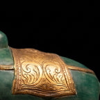 Brass Nandi Statue | Green Patina Finish with Ornate Saddle Cloth | Shiva Vahana (9.5 Inch)