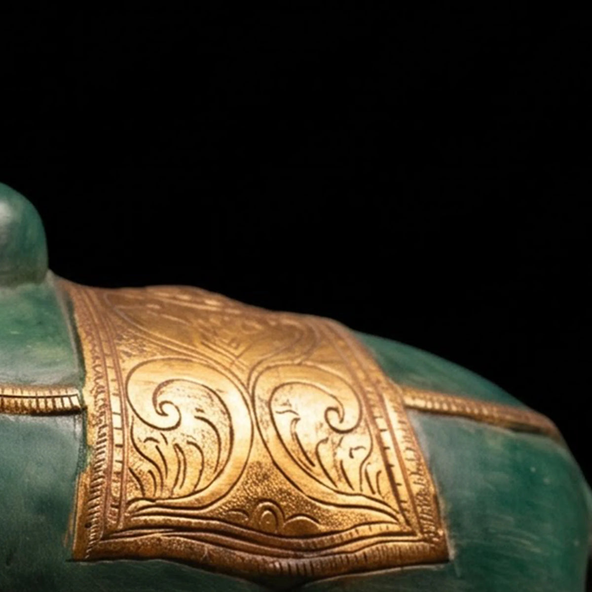 Brass Nandi Statue | Green Patina Finish with Ornate Saddle Cloth | Shiva Vahana (9.5 Inch)