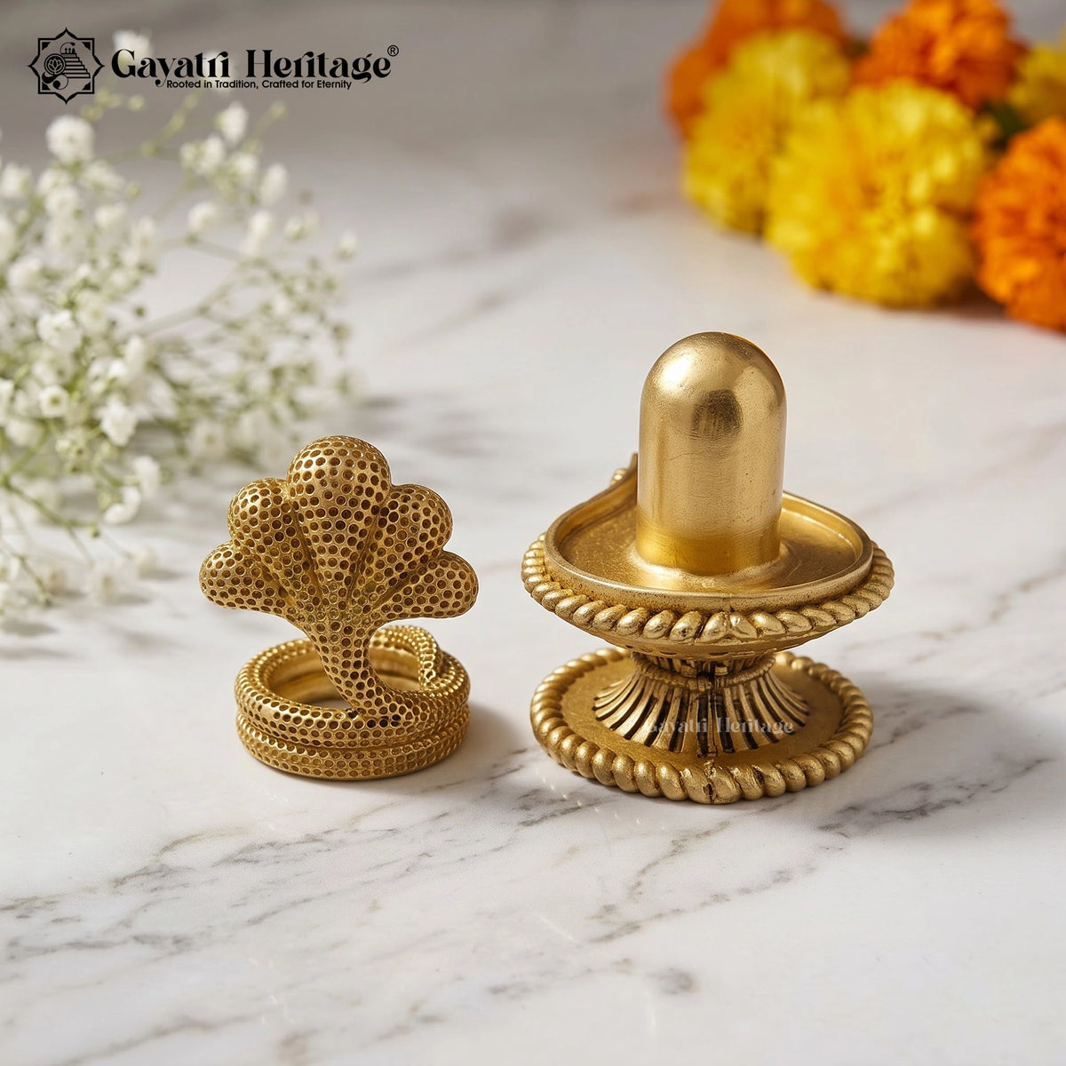 Brass 3D Shivling with Naga Snake | Handcrafted Shiva Lingam Idol | Hindu Pooja & Home Mandir Decor | Spiritual Gift