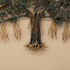 Brass Kalpvriksh Tree of Life Wall Art, Large 48 Inch Tree Wall Sculpture, Golden Birds, Green Gold Indian Luxury Decor