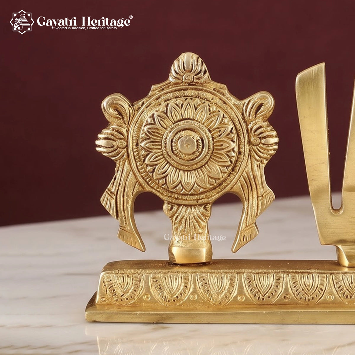 Brass Shankh Chakra Namam Set | Vishnu Emblem Wall Decor | Handmade Pooja Accent
