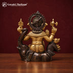 Brass Ganesha Statue with Mouse, Dual Tone Antique Finish Ganpati Idol, Handcrafted Hindu God Murti for Home Mandir