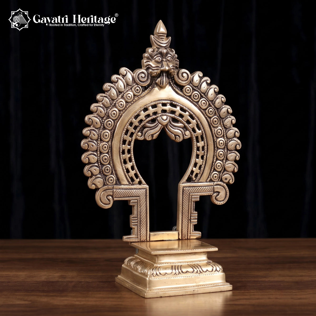 Brass Prabhavali with Kirtimukha and Yali | Traditional Temple Idol Arch (10 Inch)