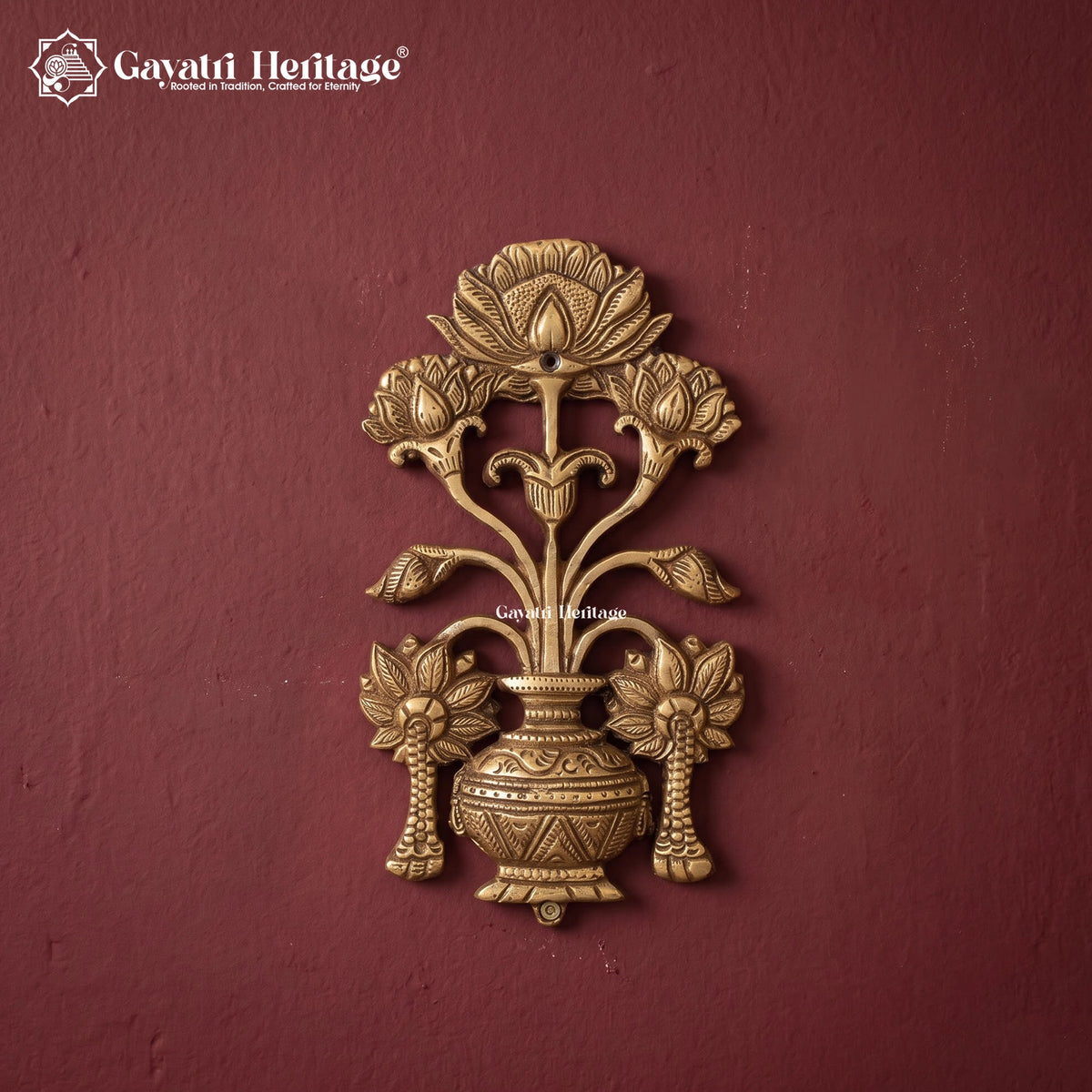 Brass Peacock with Lotus Flower Kalash Wall Hanging – Traditional Indian Wall Decor, Vastu Showpiece & Pooja Room Decoration