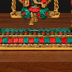 Brass Ganesha Jhula with Stone Inlay & Temple Bells, Handcrafted Ganesh Swing Idol, Pooja & Home Temple Decor
