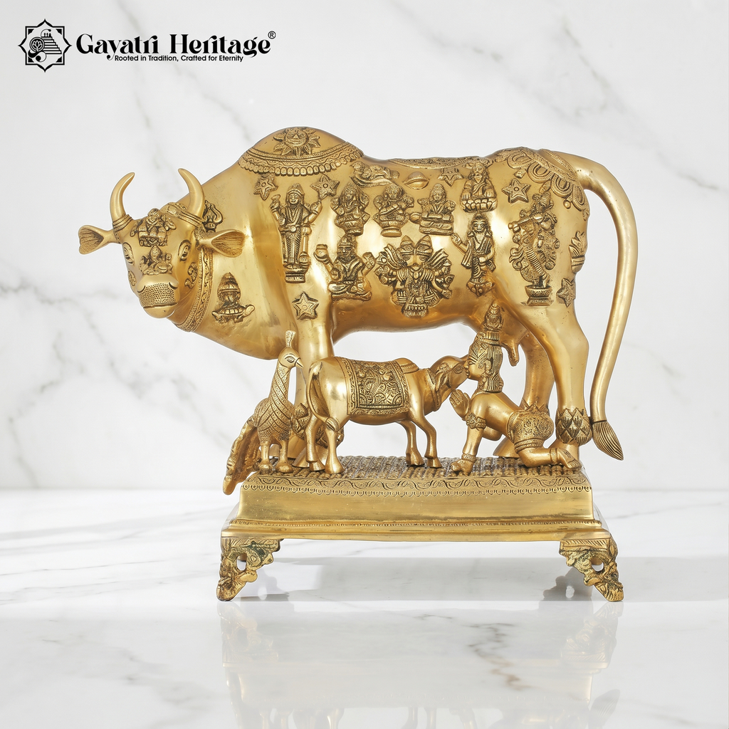 Brass Cow and Calf – Superfine Artistic Kamdhenu Idol | Gayatri Heritage