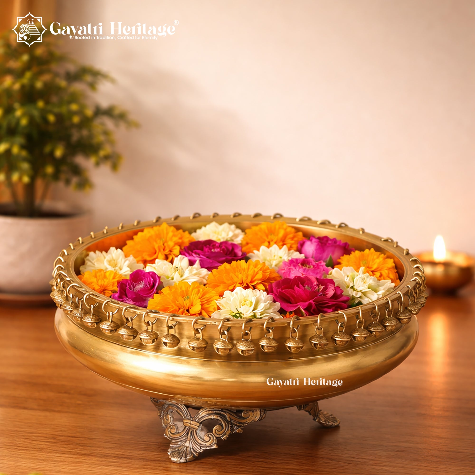 Brass Big Size Ghungroo Urli – Traditional Decorative Bowl | Gayatri Heritage