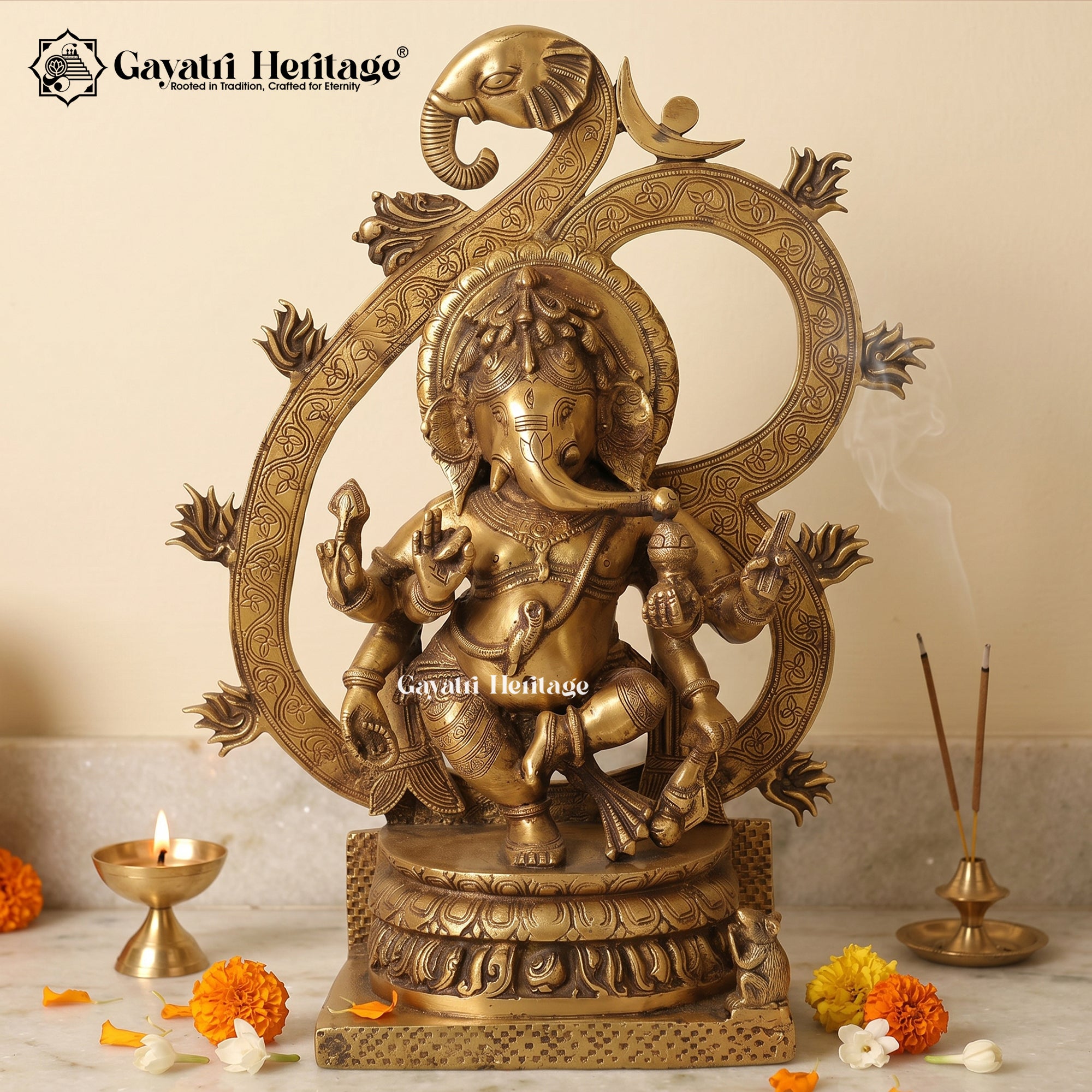 Brass 6-Armed Ganesh with Om Symbol – Divine Decor Idol | Gayatri Heritage