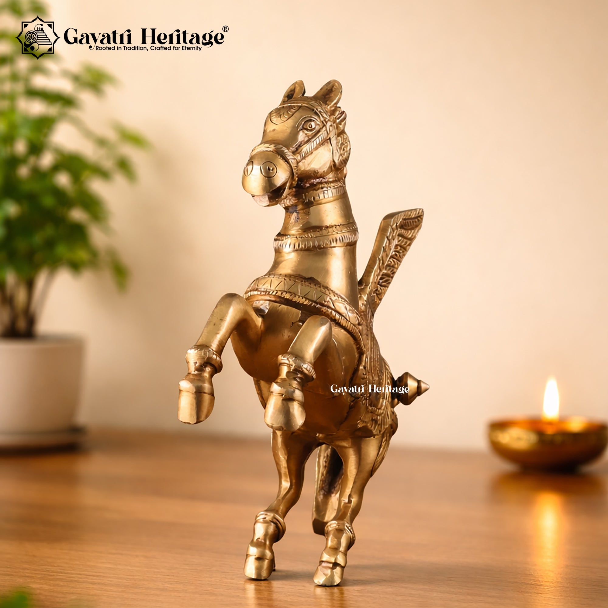 Brass Flying Horse with Wings – Majestic Decorative Statue | Gayatri Heritage