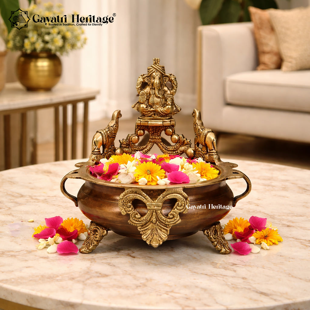 Elegant Brass Ganesh Urli – Perfect Blend of Spiritual Grace and Home Décor | Gayatri Heritage