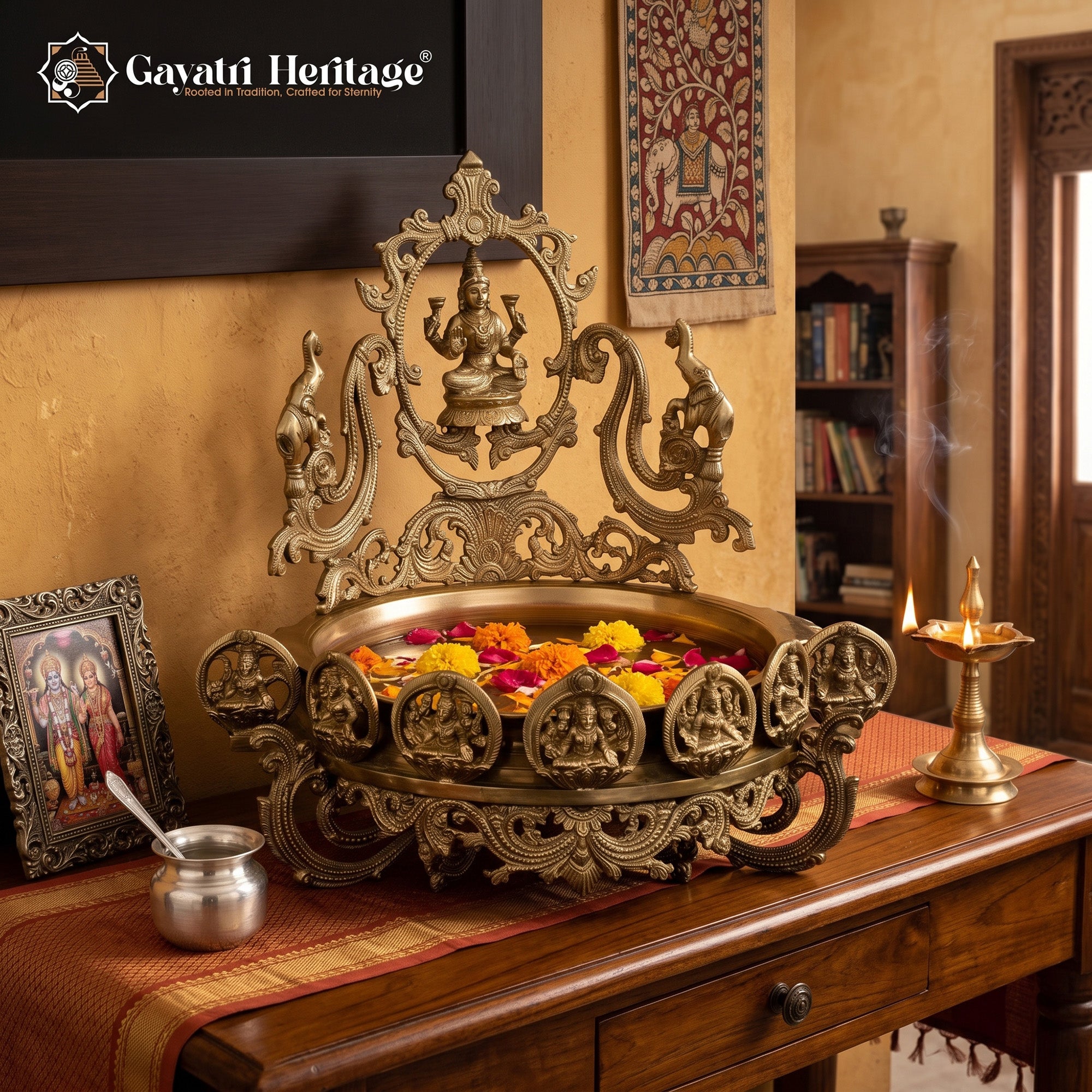 Brass Ashta Lakshmi Urli – Blessings of Wealth & Prosperity | Gayatri Heritage
