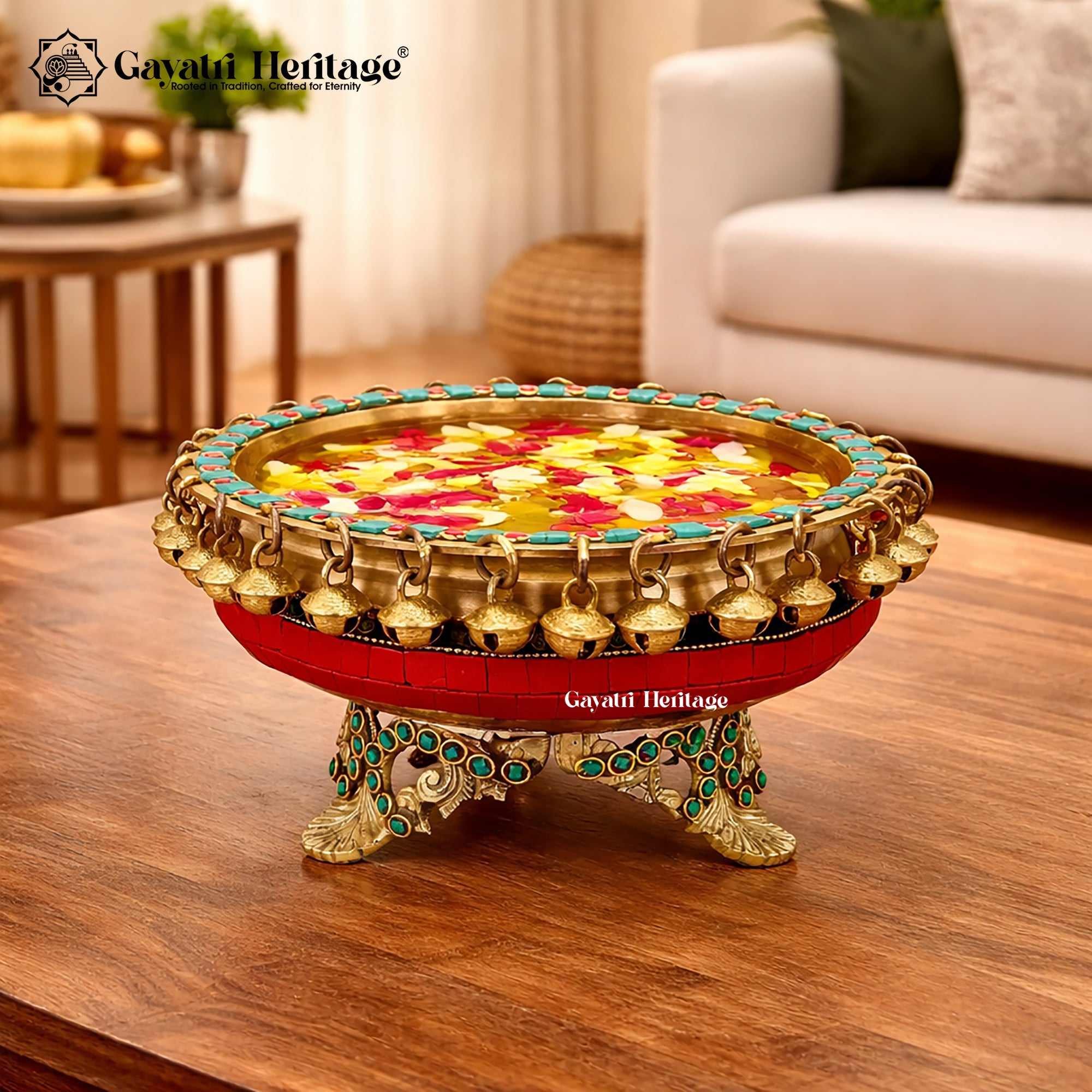 Brass Urli 8" in Stonework – Traditional Decor | Gayatri Heritage