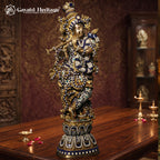 29" Krishna Brass Statue – Flute Playing Idol Inlay Work | Gayatri Heritage