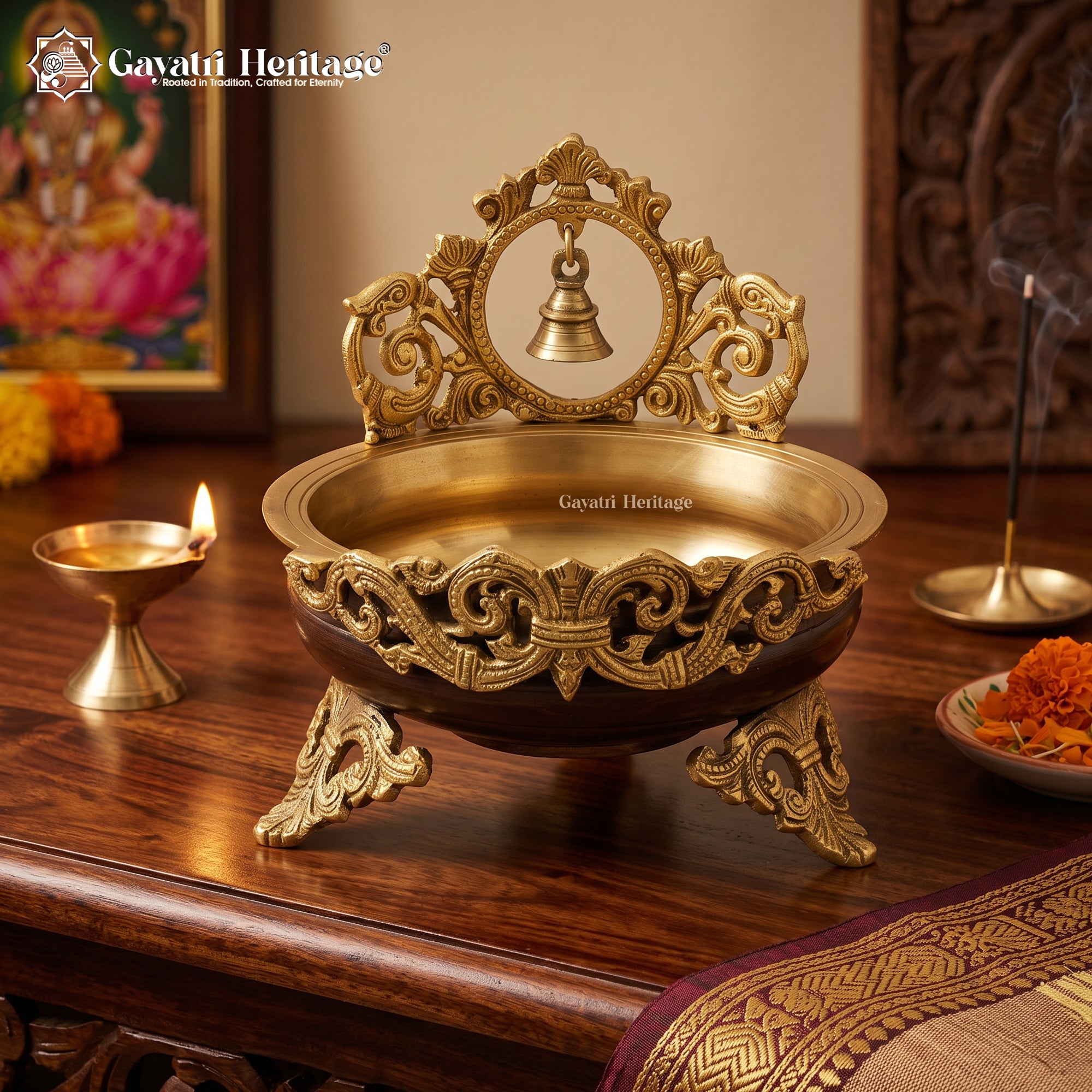Brass Bell Urli/Bowl Showpiece – Symbol of Harmony & Grace | Gayatri Heritage