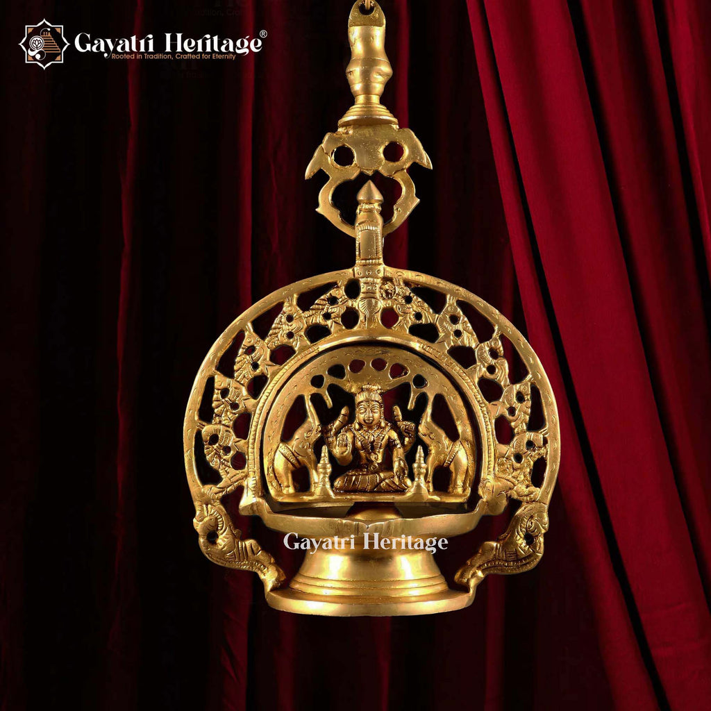 Goddess Gaja Lakshmi Wall Hanging Brass Lamp – Divine Elegance and Prosperity | Gayatri Heritage