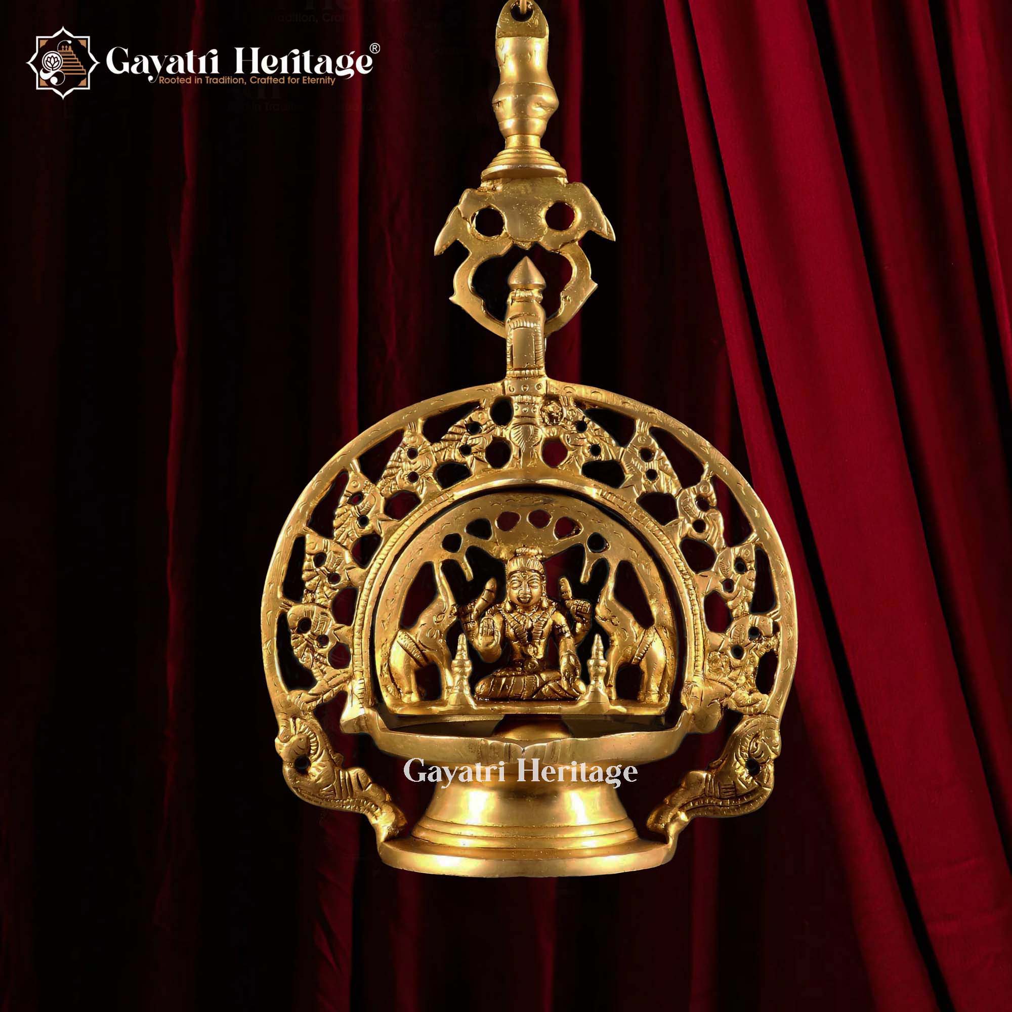 Goddess Gaja Lakshmi Wall Hanging Brass Lamp – Divine Elegance and Prosperity | Gayatri Heritage
