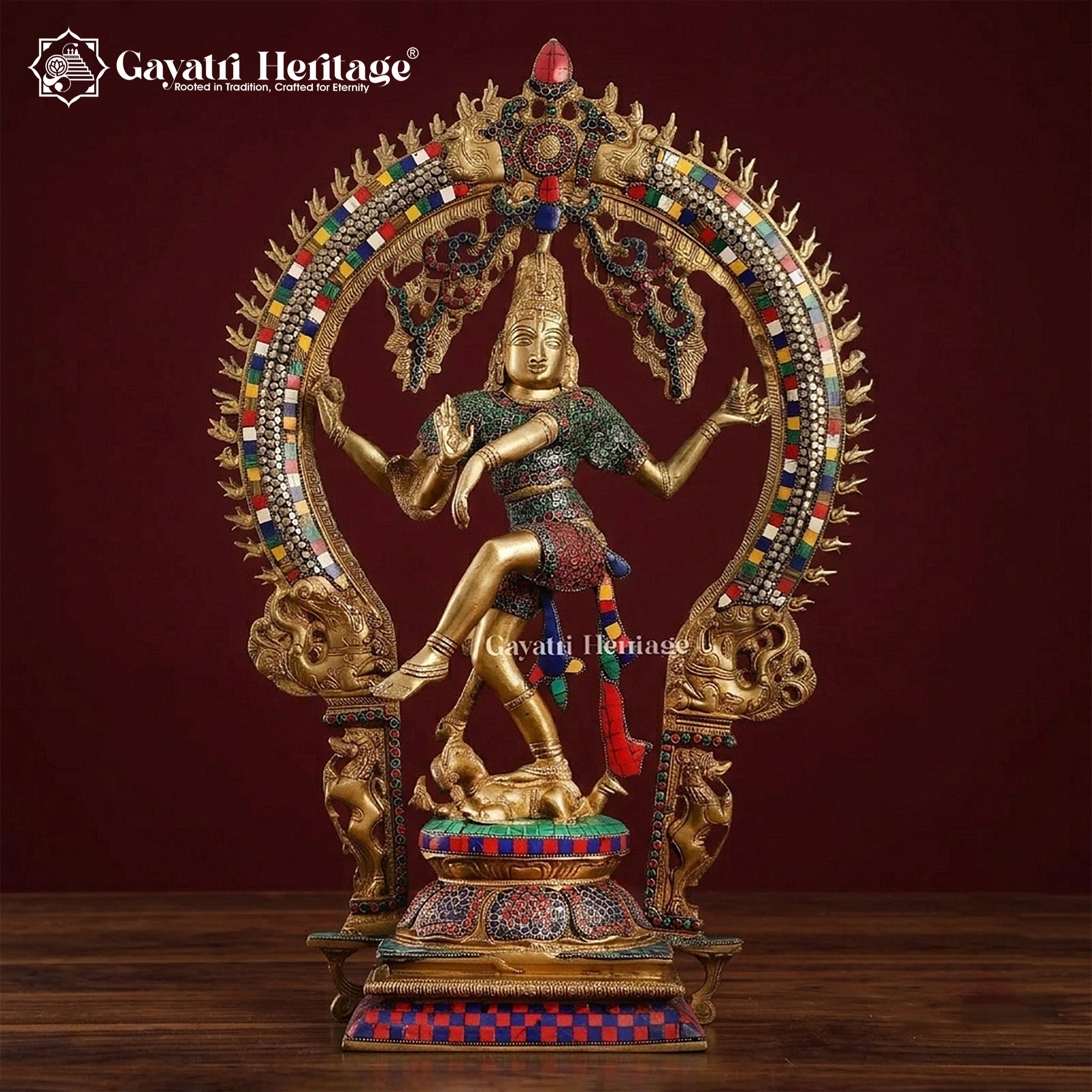Brass Nataraj in Stone Artwork – Divine Dance of Shiva | Gayatri Heritage