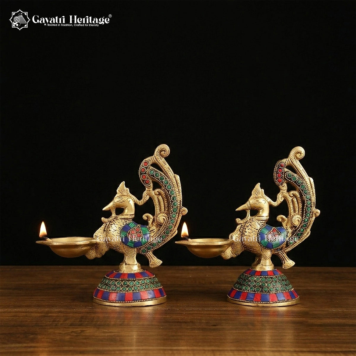Brass Peacock Diya Set – Traditional Lighting Decor | Gayatri Heritage
