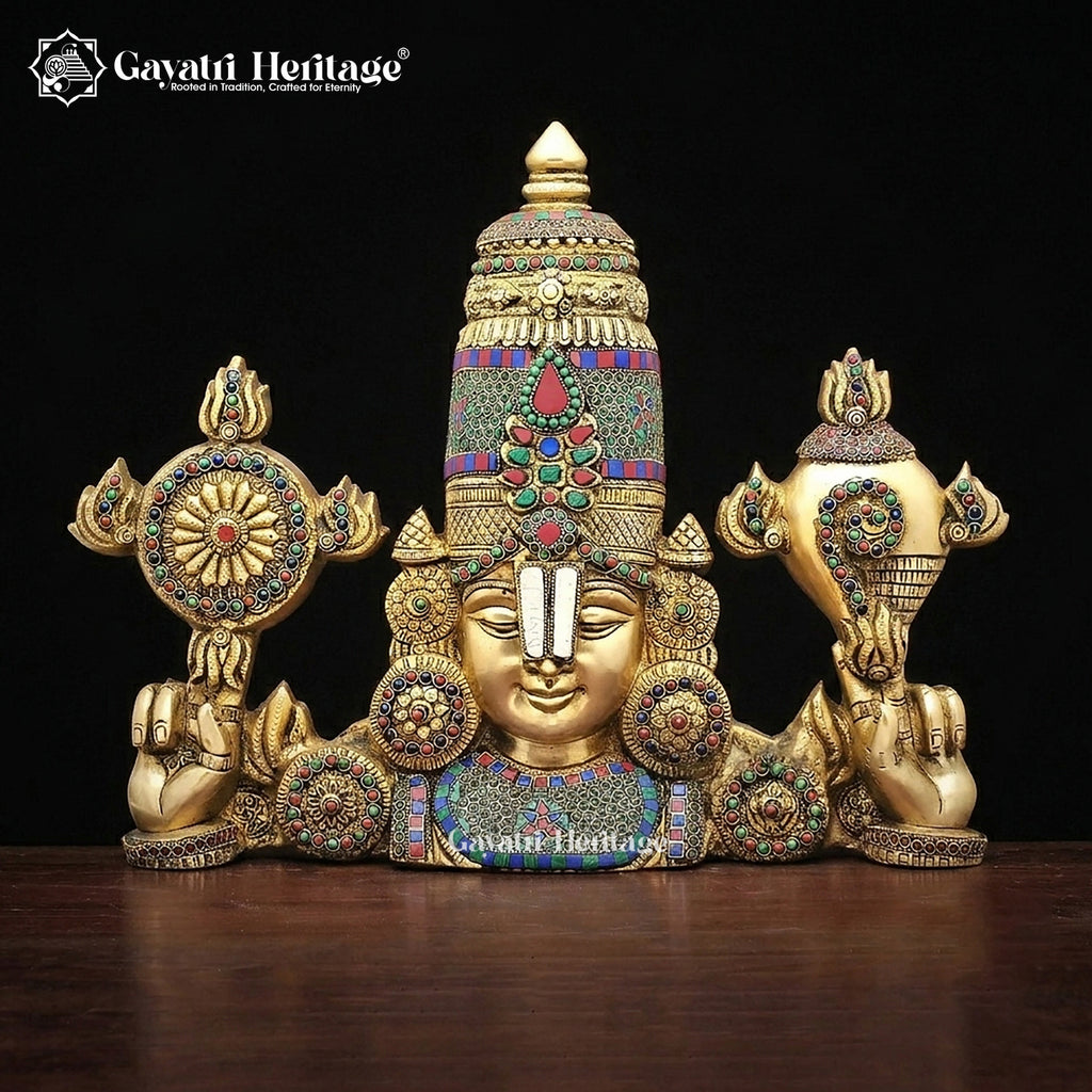 Brass Wall Decor Lord Venkateshwara Statue/ Tirupati Balaji in Stone Work – Sacred Craftsmanship | Gayatri Heritage