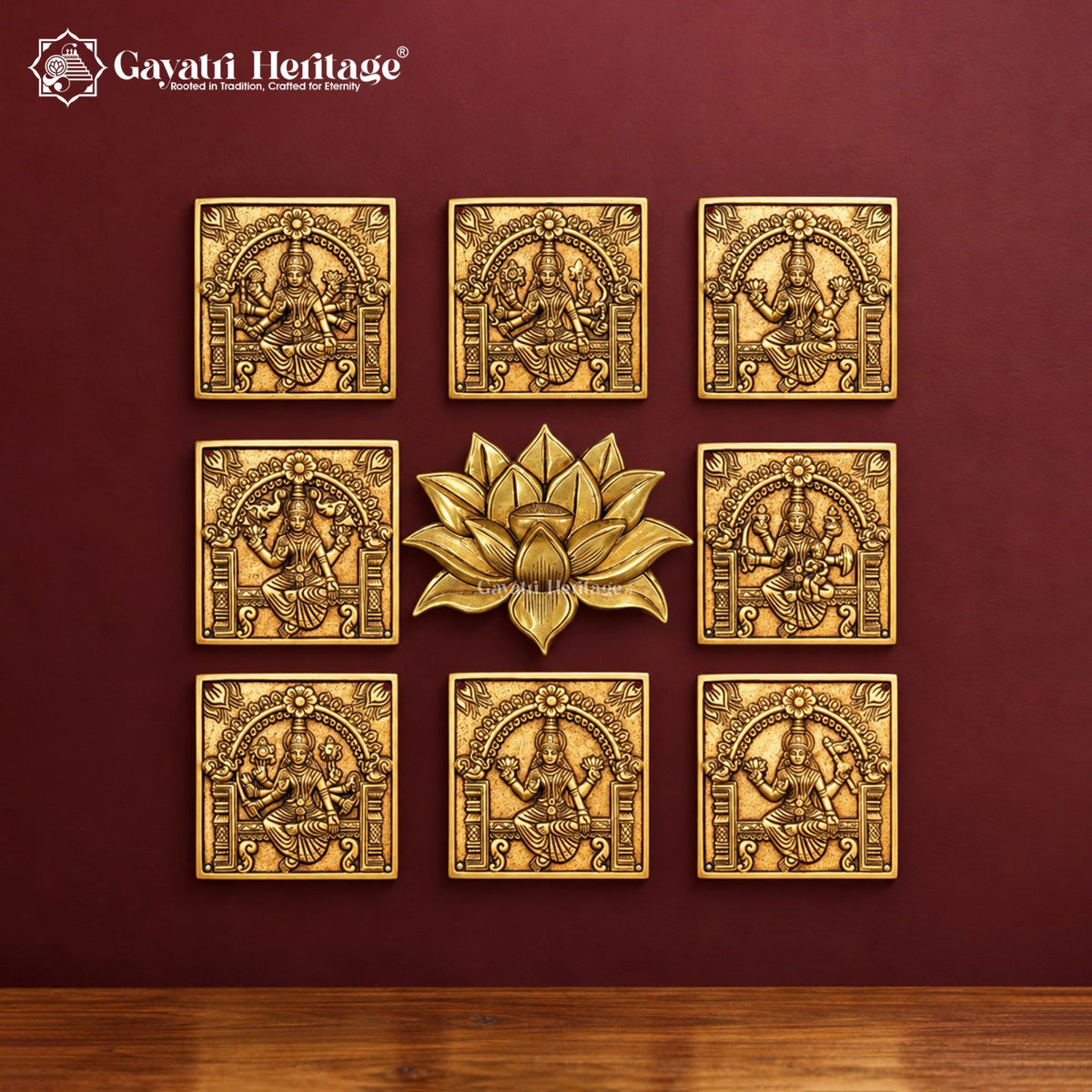 Brass Ashtalakshmi Wall Hanging Set, 6 inch, handcrafted by Gayatri Heritage