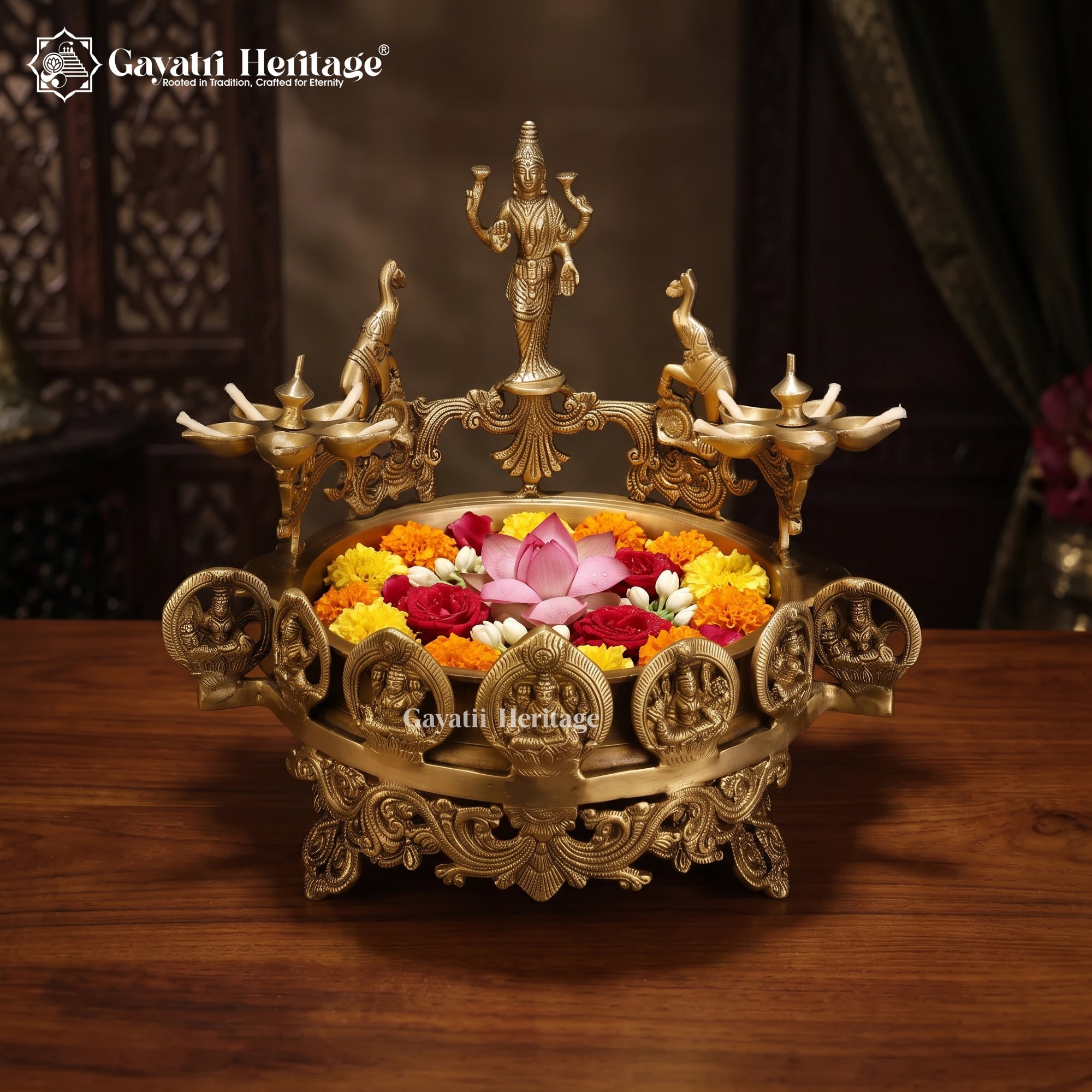 Brass Ashtalakshmi Design Urli – Auspicious Decor Bowl | Gayatri Heritage