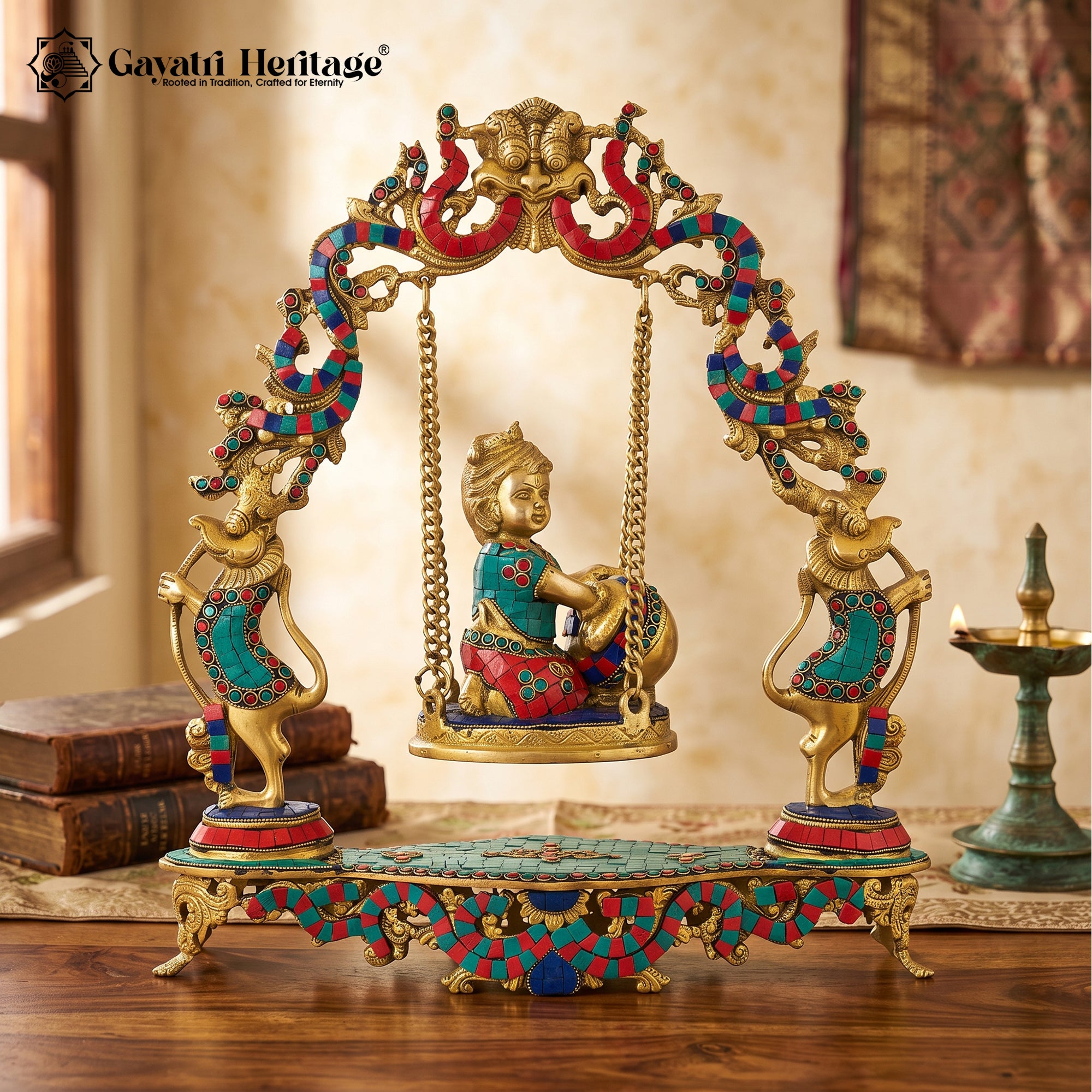 Brass Bal Gopal Jhula – Stonework Swing for Krishna | Gayatri Heritage