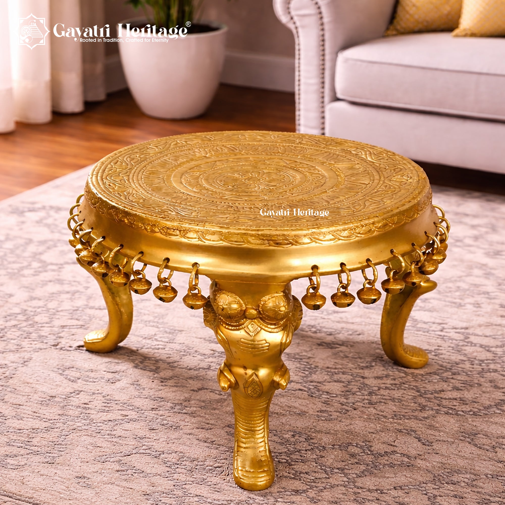 Brass Elephant Pillar Chowki – Ornate Home Décor Base | Gayatri Heritage