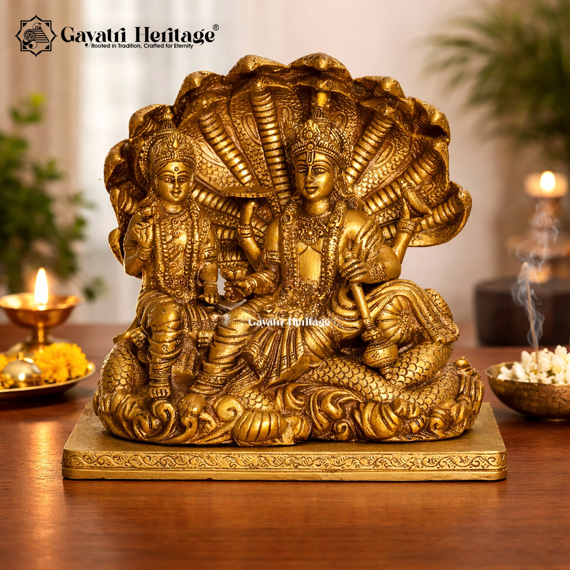 Brass Vishnu Laxmi Idol – Divine Couple Blessing Statue | Gayatri Heritage