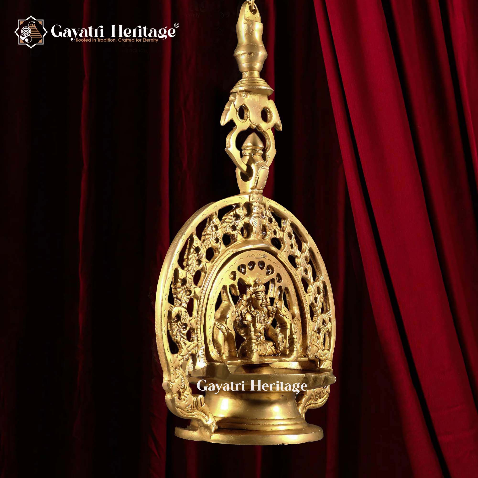 Goddess Gaja Lakshmi Wall Hanging Brass Lamp – Divine Elegance and Prosperity | Gayatri Heritage