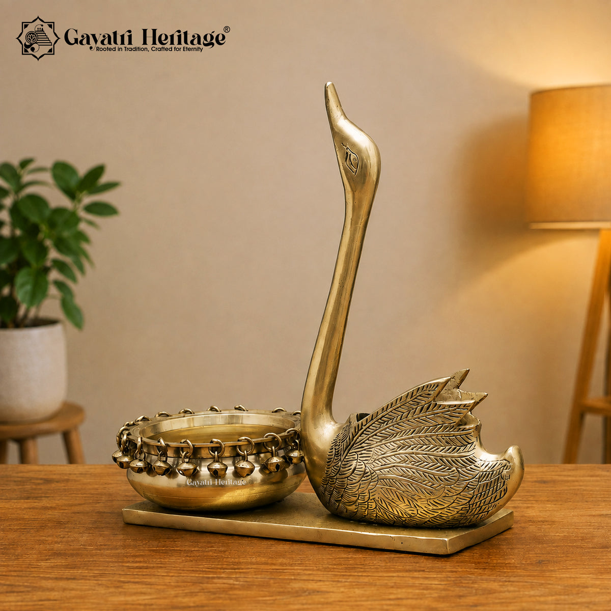 Brass Swan With Urli – view 3 of 4