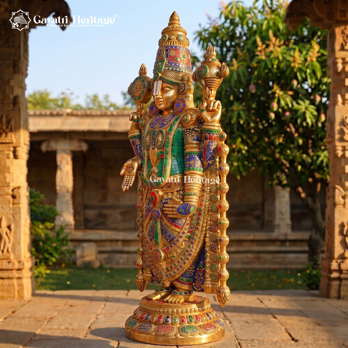 Brass Tirupati Balaji Idol with Colorful Stones – view 3 of 3